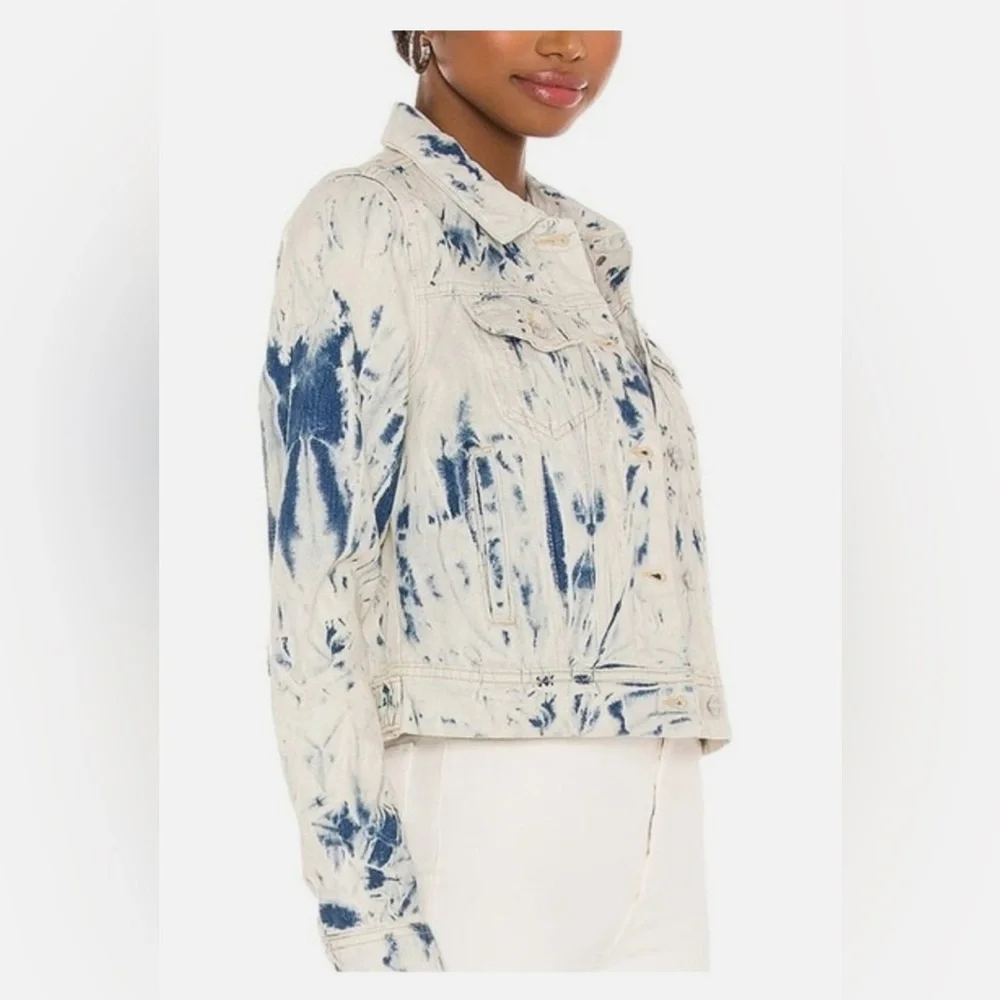 Free People Rumors Jones Tie Dye Blue Denim Jean Jacket Size XS EXTRA SMALL - Picture 4 of 10